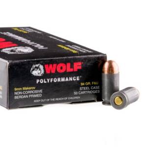 50 Rounds of 9x18mm Makarov Ammo by Wolf WPA Polyformance - 94gr FMJ